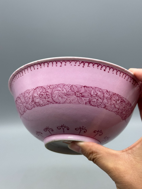 古玩陶瓷胭脂紅釉胭脂紅彩碗真品鑒賞圖