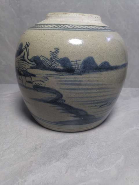 古玩陶瓷青花山水人物紋罐真品鑒賞圖