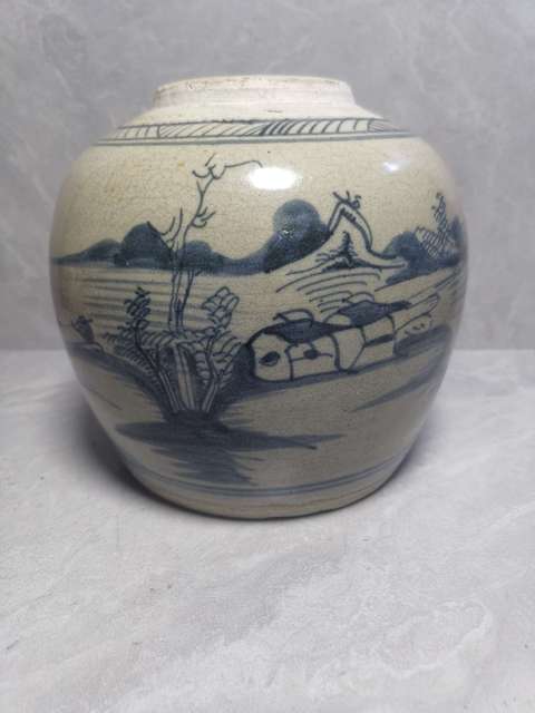古玩陶瓷青花山水人物紋罐真品鑒賞圖