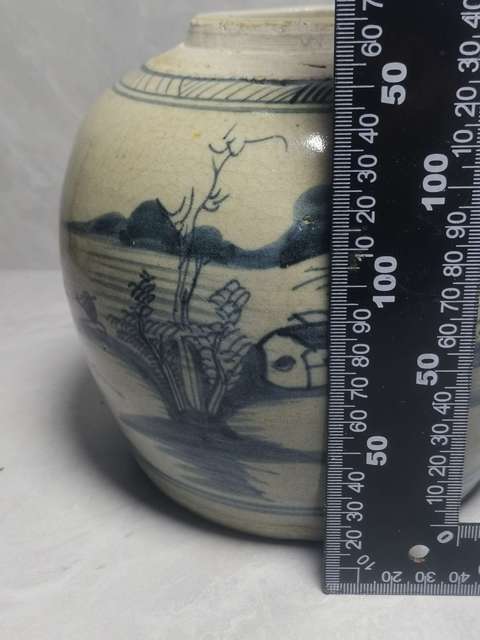 古玩陶瓷青花山水人物紋罐真品鑒賞圖