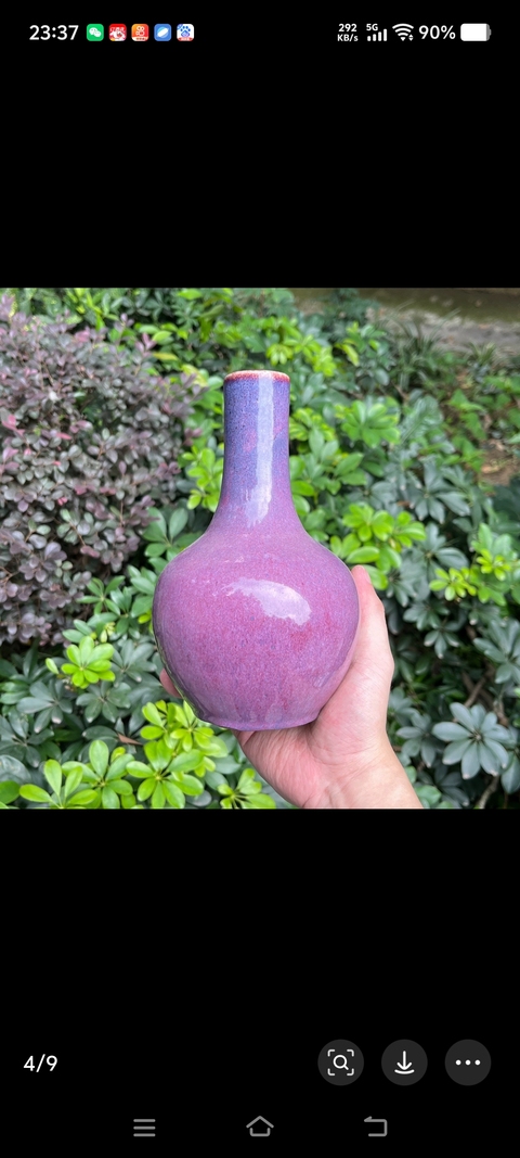 古玩陶瓷鈞紅窯變釉天球瓶真品鑒賞圖