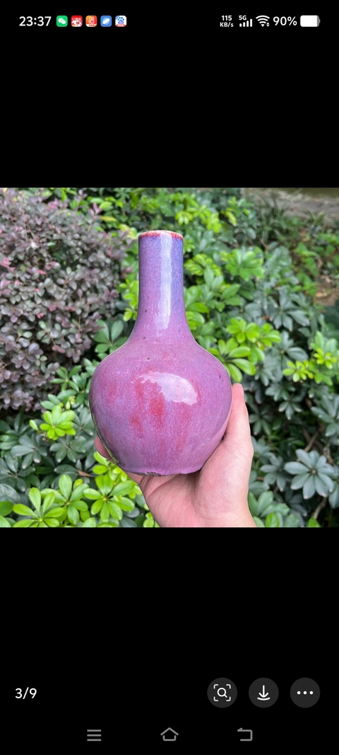 古玩陶瓷鈞紅窯變釉天球瓶真品鑒賞圖