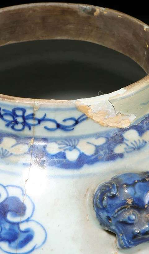 古玩陶瓷二龍戲珠青花四系將軍罐真品鑒賞圖