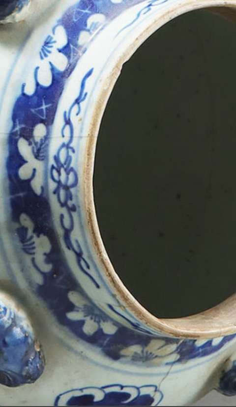 古玩陶瓷二龍戲珠青花四系將軍罐真品鑒賞圖