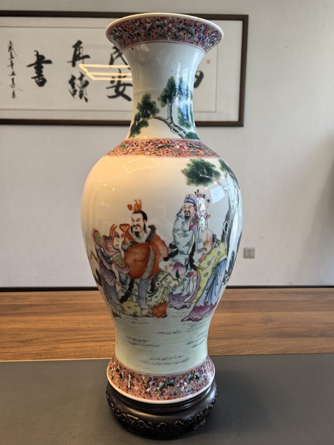 古玩陶瓷超細路民國粉彩福祿壽三星人物紋觀音瓶拍賣，當前價格15800元