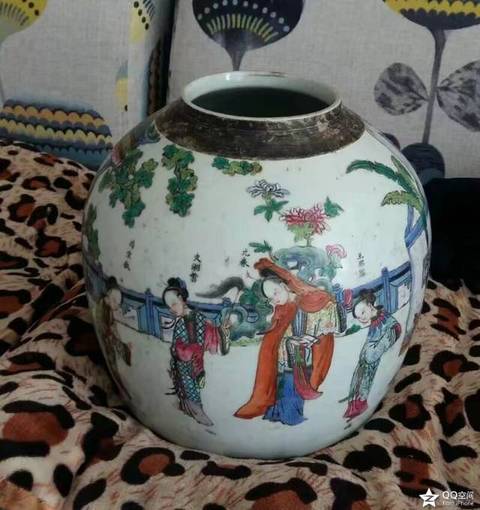 古玩陶瓷人物紋粉彩罐真品鑒賞圖