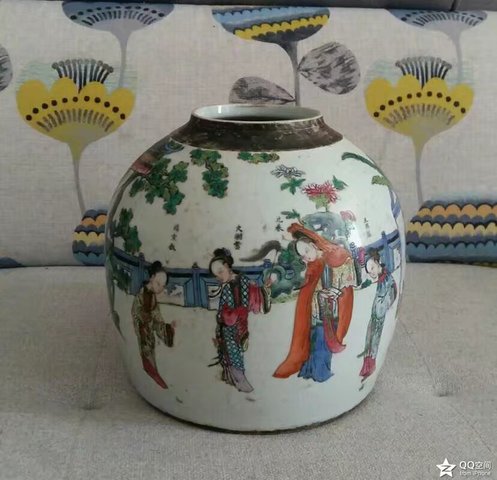 古玩陶瓷人物紋粉彩罐真品鑒賞圖