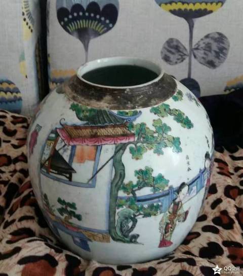 古玩陶瓷人物紋粉彩罐真品鑒賞圖