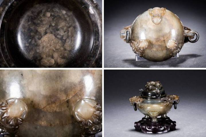 古玩玉器岫玉雕“雙耳三足爐”真品鑒賞圖