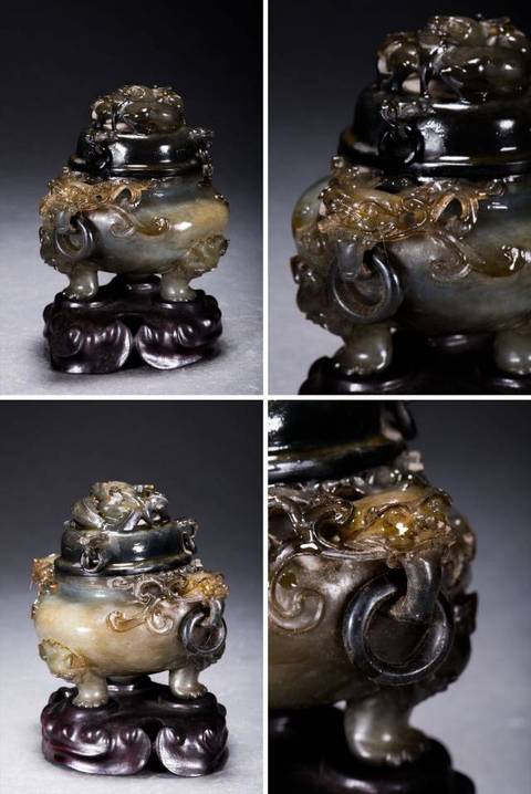 古玩玉器岫玉雕“雙耳三足爐”真品鑒賞圖