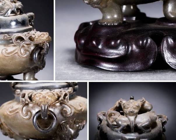 古玩玉器岫玉雕“雙耳三足爐”真品鑒賞圖