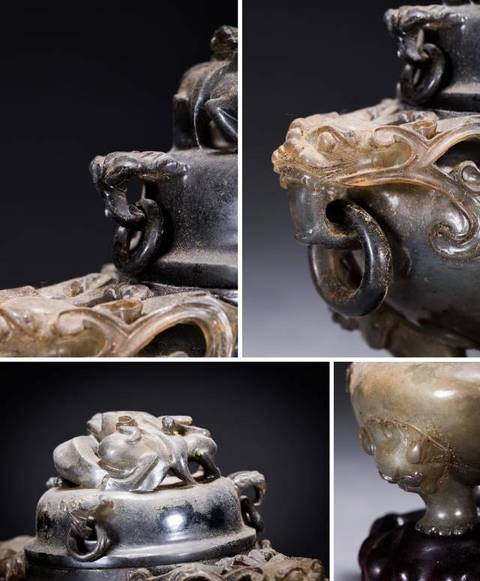 古玩玉器岫玉雕“雙耳三足爐”真品鑒賞圖