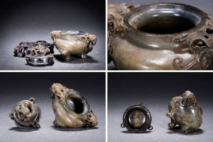 古玩玉器岫玉雕“雙耳三足爐”真品鑒賞圖