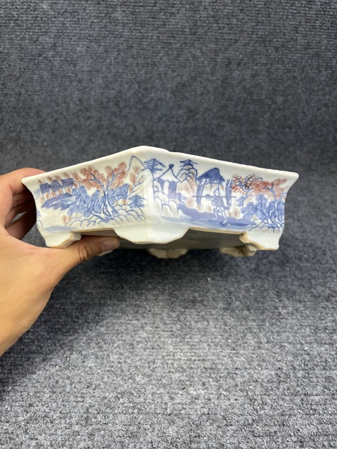 古玩陶瓷青花釉里紅漁樵耕讀人物故事紋奩式洗拍賣，當前價格5888元