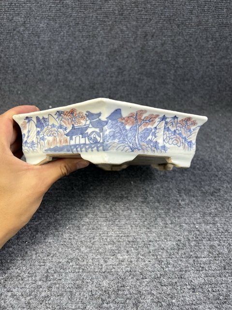 古玩陶瓷青花釉里紅漁樵耕讀人物故事紋奩式洗拍賣，當前價格5888元