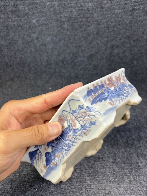 古玩陶瓷青花釉里紅漁樵耕讀人物故事紋奩式洗拍賣，當前價格5888元