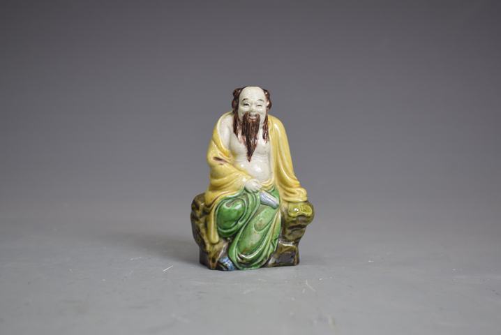 古玩陶瓷清末民初素三彩神仙人物造像真品鑒賞圖