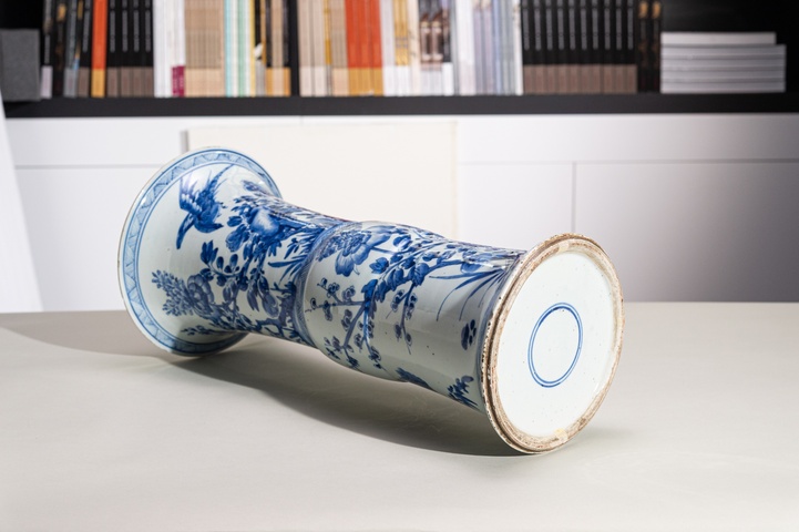 古玩陶瓷清康熙青花雉雞牡丹紋大花觚真品鑒賞圖