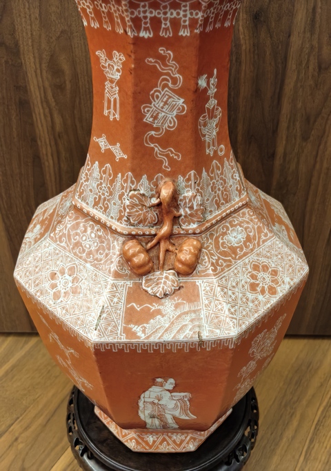 古玩陶瓷清晚期珊湖紅留白四愛圖八方尊（48厘米）拍賣，當前價格68888元