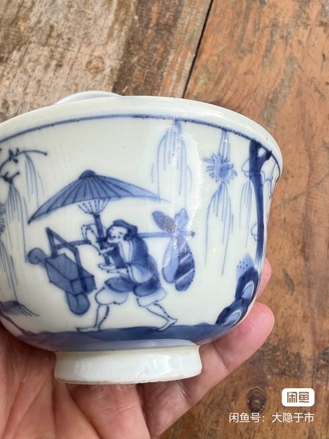 古玩陶瓷青花人物蓋碗真品鑒賞圖