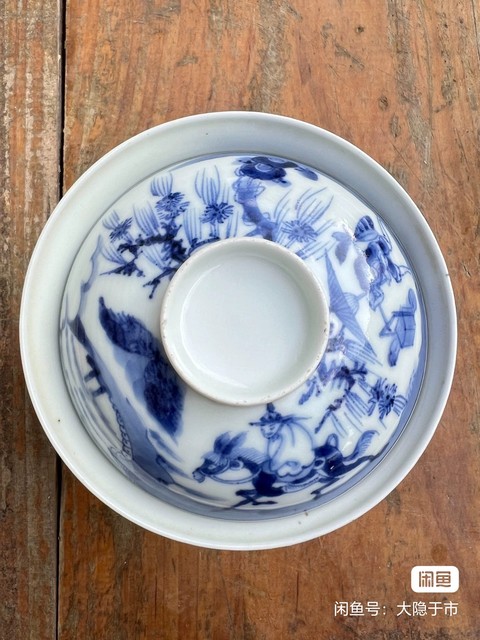 古玩陶瓷青花人物蓋碗真品鑒賞圖