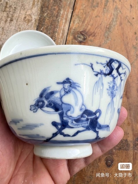 古玩陶瓷青花人物蓋碗真品鑒賞圖