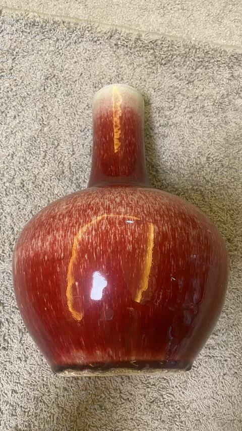 古玩陶瓷清中晚朗紅釉天球瓶真品鑒賞圖