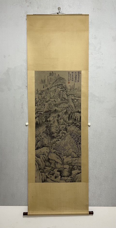 古玩字畫石濤款水墨山水立軸真品鑒賞圖