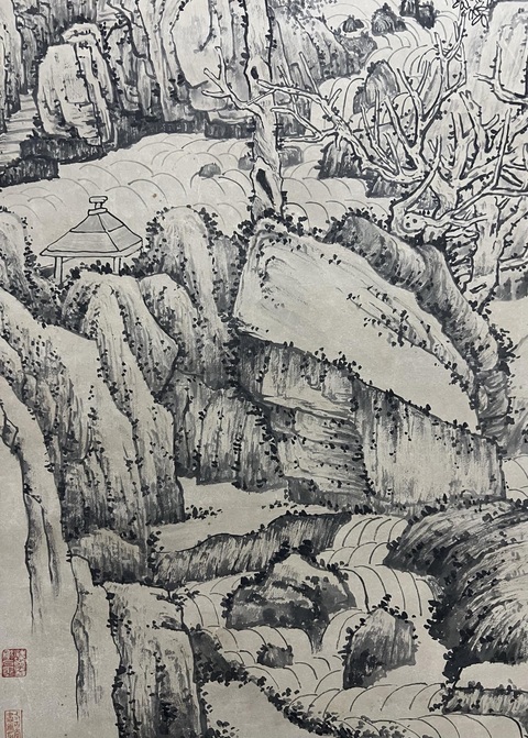 古玩字畫石濤款水墨山水立軸真品鑒賞圖