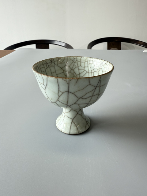 古玩陶瓷仿官釉高足杯真品鑒賞圖