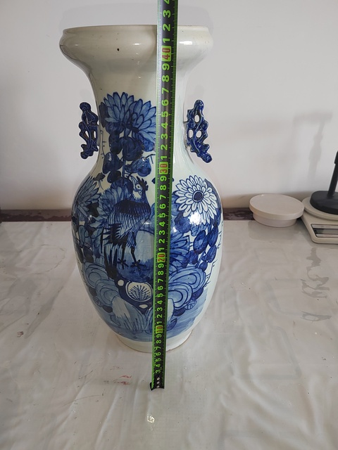 古玩陶瓷大雞圖青花瓶拍賣,當前價格800元