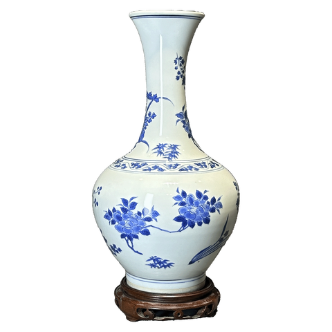 古玩陶瓷明崇禎 青花折枝花卉紋瓶真品鑒賞圖