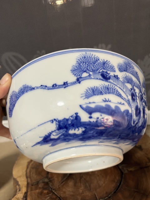 古玩陶瓷青花渭水垂釣圖墩式碗拍賣,當前價格2500元