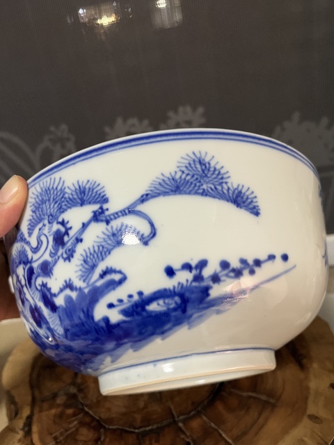 古玩陶瓷青花渭水垂釣圖墩式碗拍賣,當前價格2500元