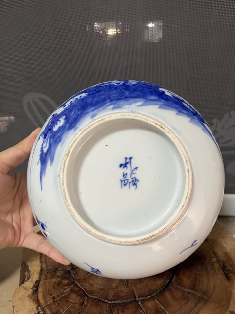 古玩陶瓷青花渭水垂釣圖墩式碗拍賣,當前價格2500元
