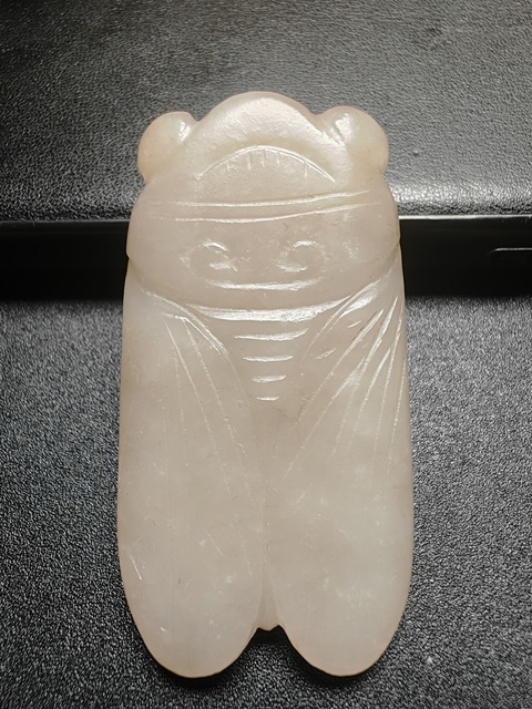 古玩玉器清·和田玉蟬掛件 真品鑒賞圖