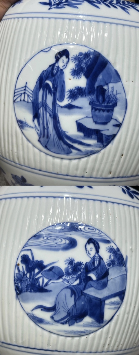 古玩陶瓷仕女紋青花罐真品鑒賞圖