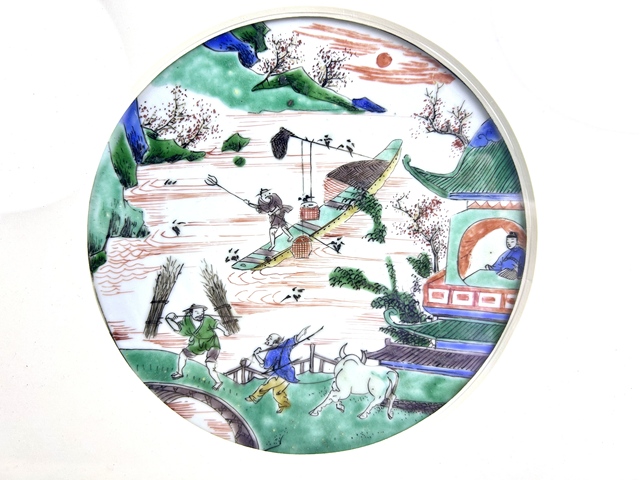 古玩陶瓷清康熙·五彩人物漁樵耕讀瓷板拍賣,當前價格7372元