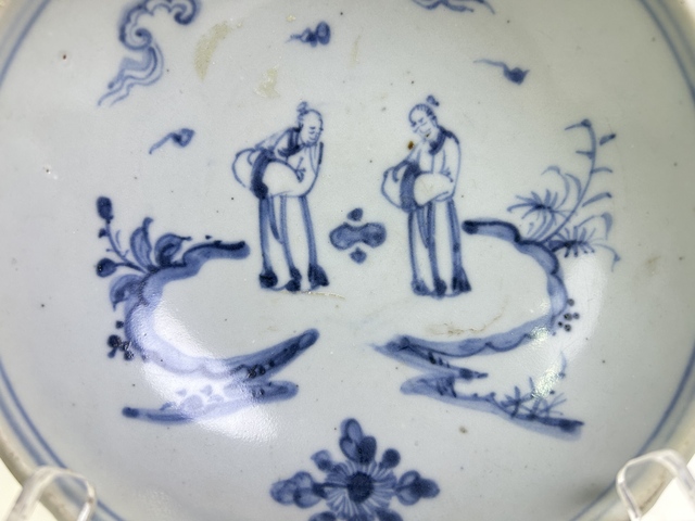 古玩陶瓷明中期·青花人物孔明碗拍賣，當前價格3316元