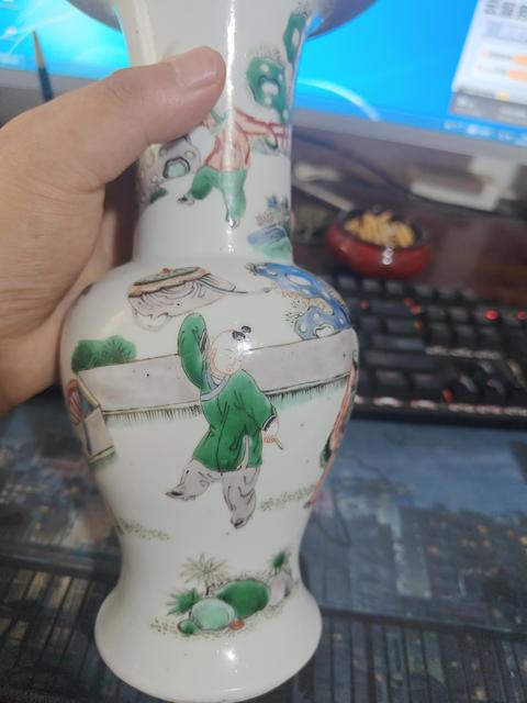 古玩陶瓷五彩人物故事紋花觚真品鑒賞圖