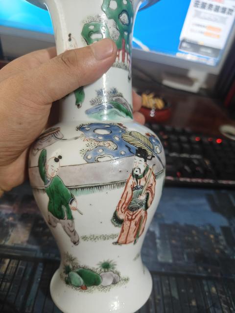 古玩陶瓷五彩人物故事紋花觚真品鑒賞圖