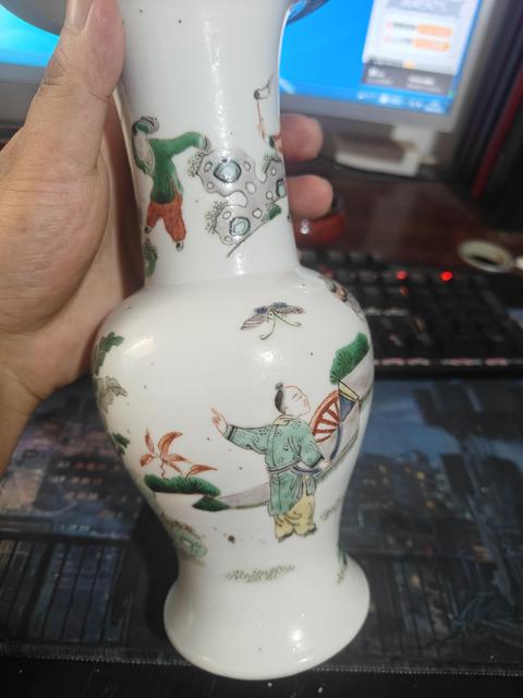 古玩陶瓷五彩人物故事紋花觚真品鑒賞圖