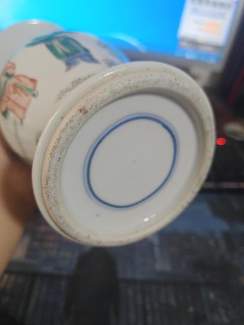 古玩陶瓷五彩人物故事紋花觚真品鑒賞圖