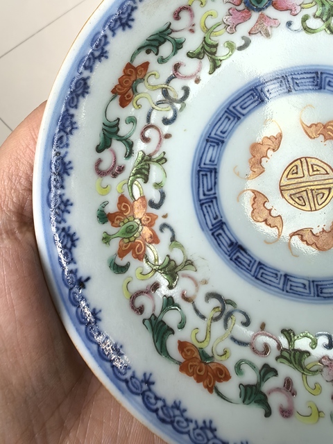 古玩陶瓷青花加彩五福捧壽盤真品鑒賞圖