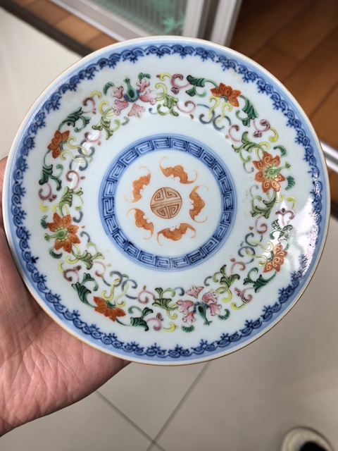 古玩陶瓷青花加彩五福捧壽盤真品鑒賞圖