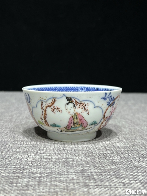 古玩陶瓷乾隆青花廣彩人物杯真品鑒賞圖