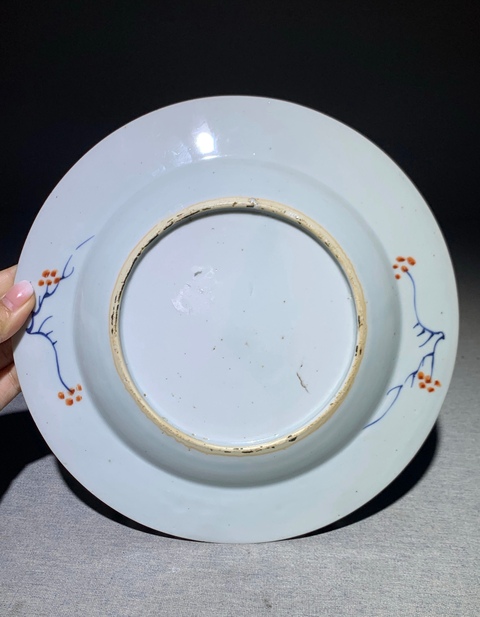 古玩陶瓷博古圖青花礬紅描金盤真品鑒賞圖