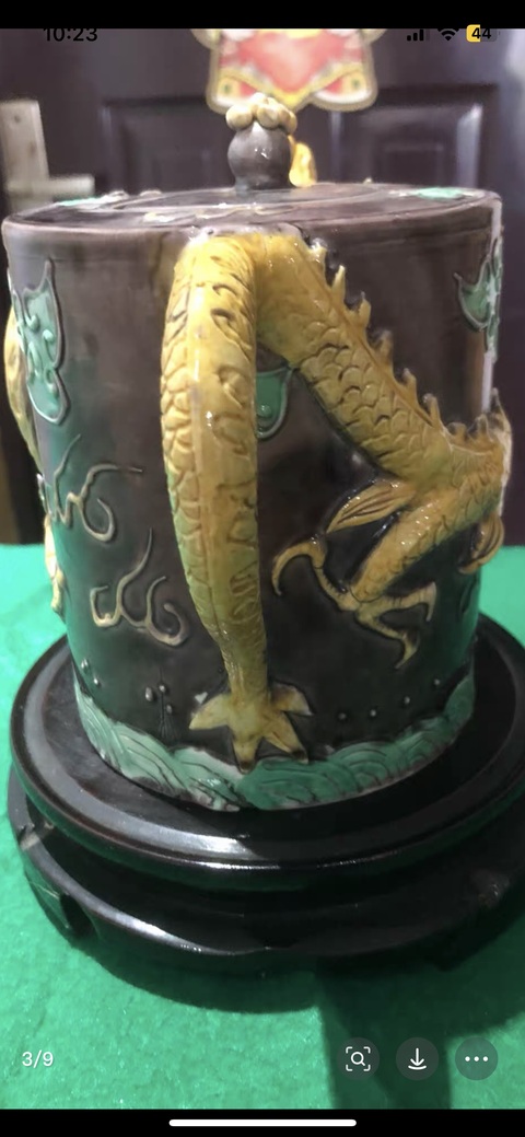 古玩陶瓷素三彩龍柄壺真品鑒賞圖