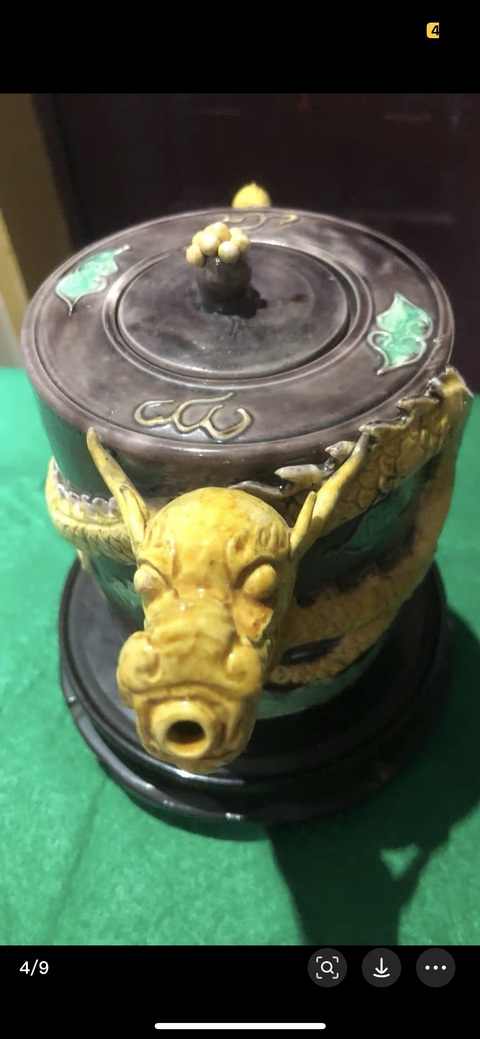 古玩陶瓷素三彩龍柄壺真品鑒賞圖