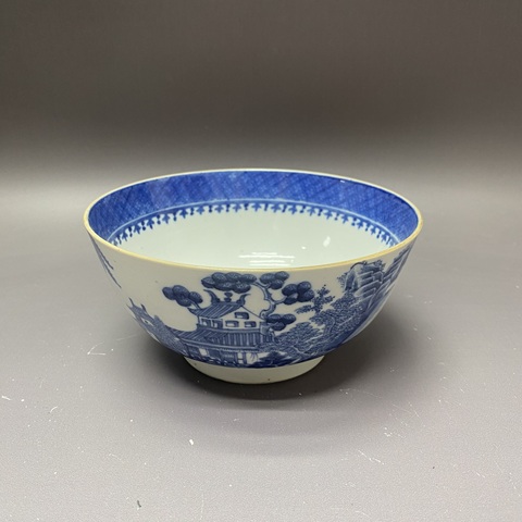 古玩陶瓷清乾隆·細路樓臺亭閣山水紋青花碗拍賣，當前價格3800元